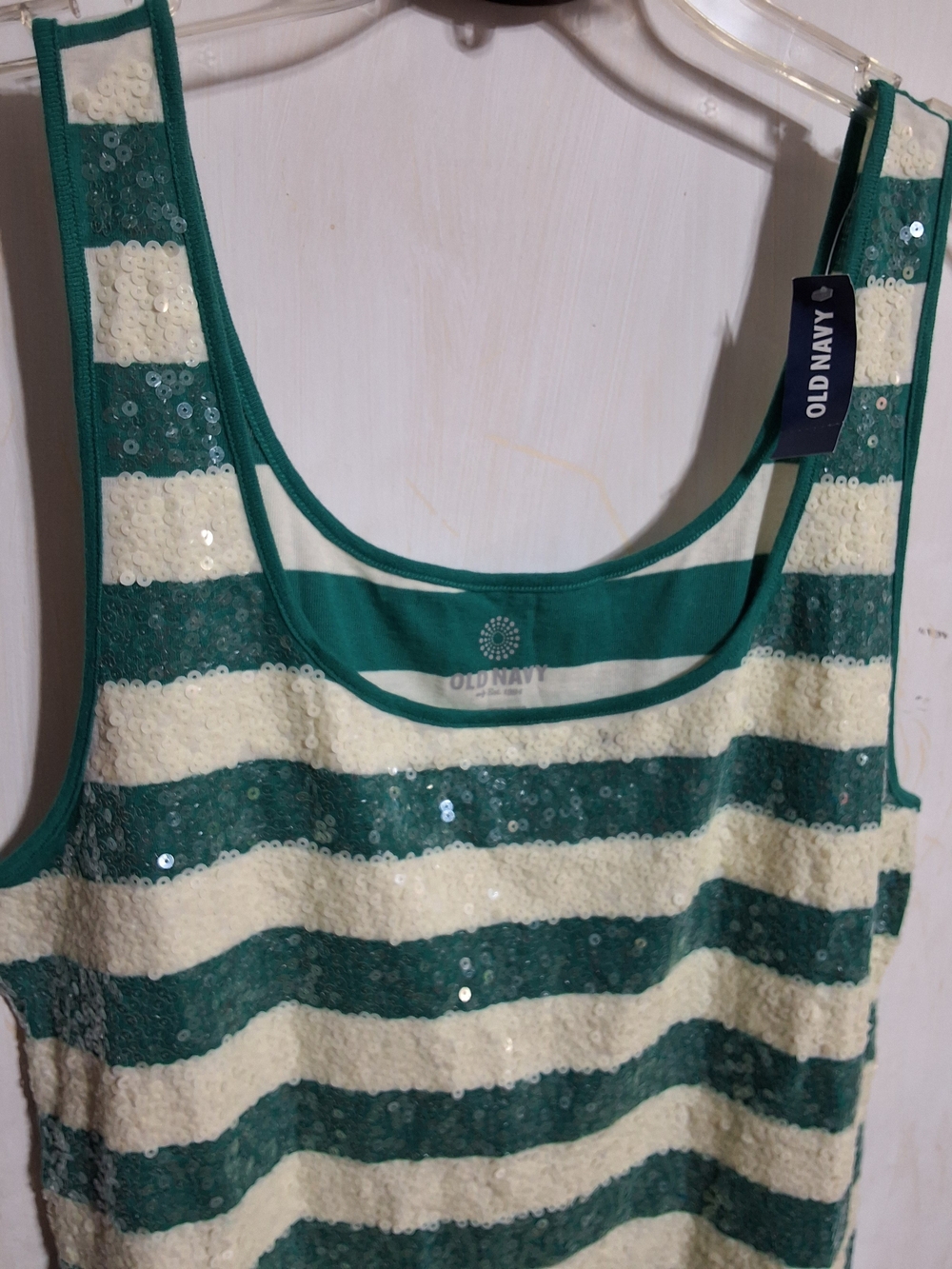Old Navy Women’s Green and Cream Sequin Stripe Tank XXL